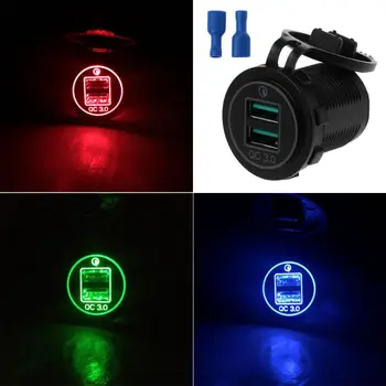 

New Dual USB Quick Charge 3.0 LED Fast Charger for 12V/24V Car Boat Motorcycle SUV Bus Truck Marine qyh