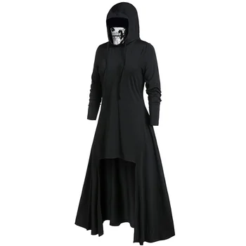 

ROSEGAL Plus Size Hooded High Low Solid Blouse Women HIgh Waist A-line Long Sleeve Sweatshirts Gothic Party Halloween Outwear