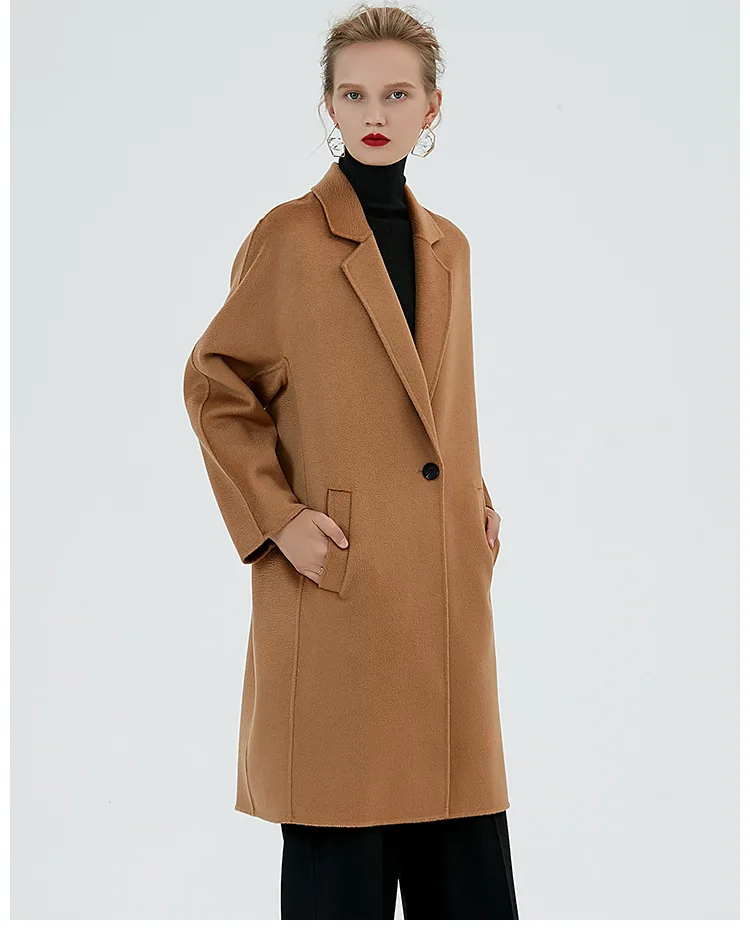 Дизайнерское теплое длинное роскошное шерстяное пальто большого размера женское зимнее пальто подиумная верблюжья кашемировое пальто женское Шерстяное Пальто на одной пуговице ins