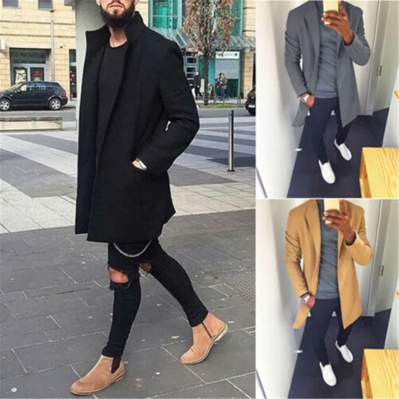 Мужской Тренч Modis с открытым стежком, шерстяное пальто в стиле ретро, теплое длинное пальто, тонкое, для фитнеса, черный, красный Тренч, мужская верхняя одежда, уличная одежда