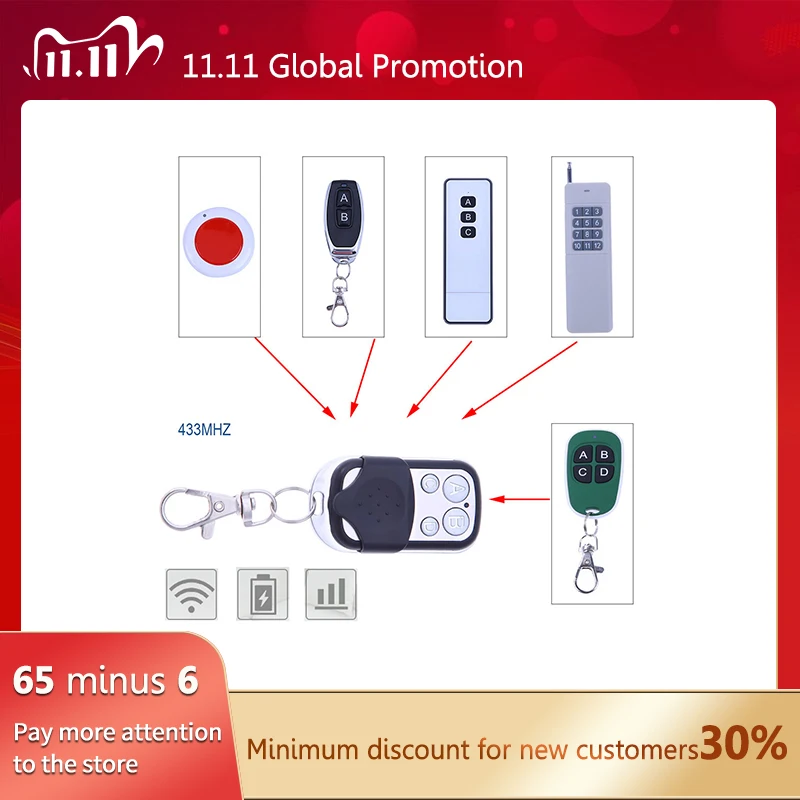 

433 MHz Electric Door, Wireless Remote Control Abcd Radio Frequency, Garage Door With Remote Control Key