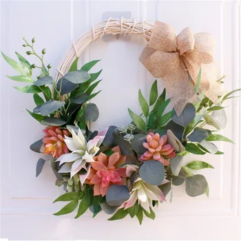 

40cm Simulation Succulent Plant Semicircle Artificial Handmade Garland Wall Decoration Hanging Decoration For Home Garland