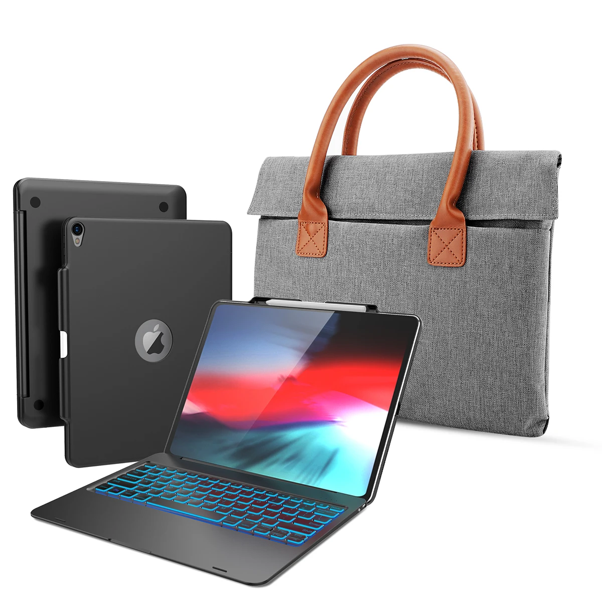 black Сборка ноутбука bluetooth-клавиатура для планшета стенд чехол Радужная подсветка клавиатура для 12,9 дюймов iPad Pro с сумочкой - Цвет: black