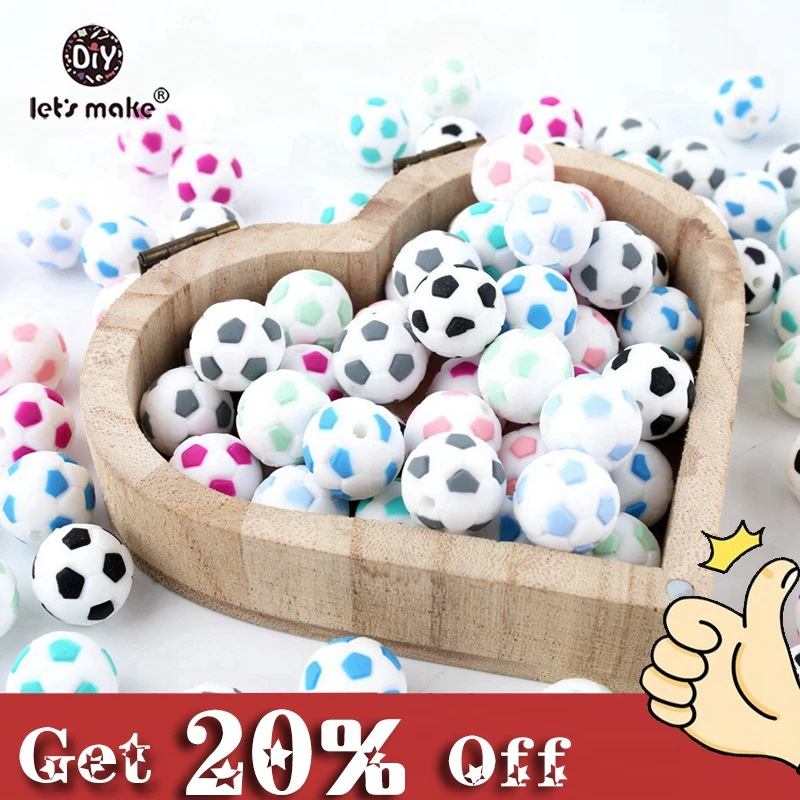 Let's Make Silicone Football 20PC BPA Free Silicone Teether Chewing Beads DIY Crafts Accessories Nursing Pendant