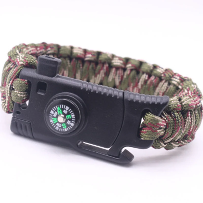 Army green camouflag Браслет для мужчин на открытом воздухе кемпинга спасательный Паракорд выживания парашютный шнур многофункциональный плетеный шнур Регулируемый нож свисток - Цвет: Army green camouflag
