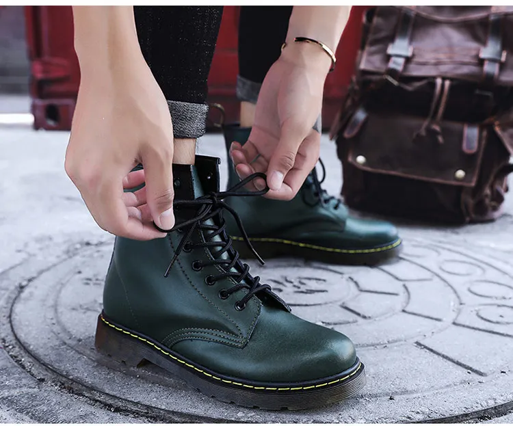 35-47 Genuine Leather Unisex Footwear Wear Mens Fashion Waterproof Martin Boots Winter Spring White Ankle Shoes Boots for Women