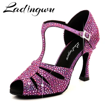 

Ladingwu Ladies Latin Dance Shoes Indoor Sport Multicolor Rhineston Latino Dancing Shoes for Children Glitter Salsa Dance Shoes
