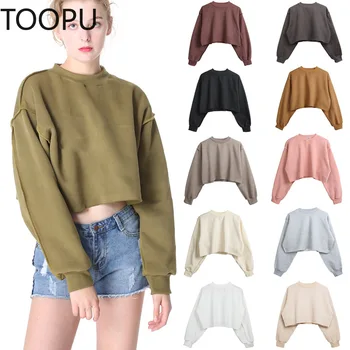 

10 Colors Crop Hoodie Solid Hooded Top Women's Sweatshirt Long Sleeve Women Hoodies Sexy 2020 Autumn Fashion Female Clothes