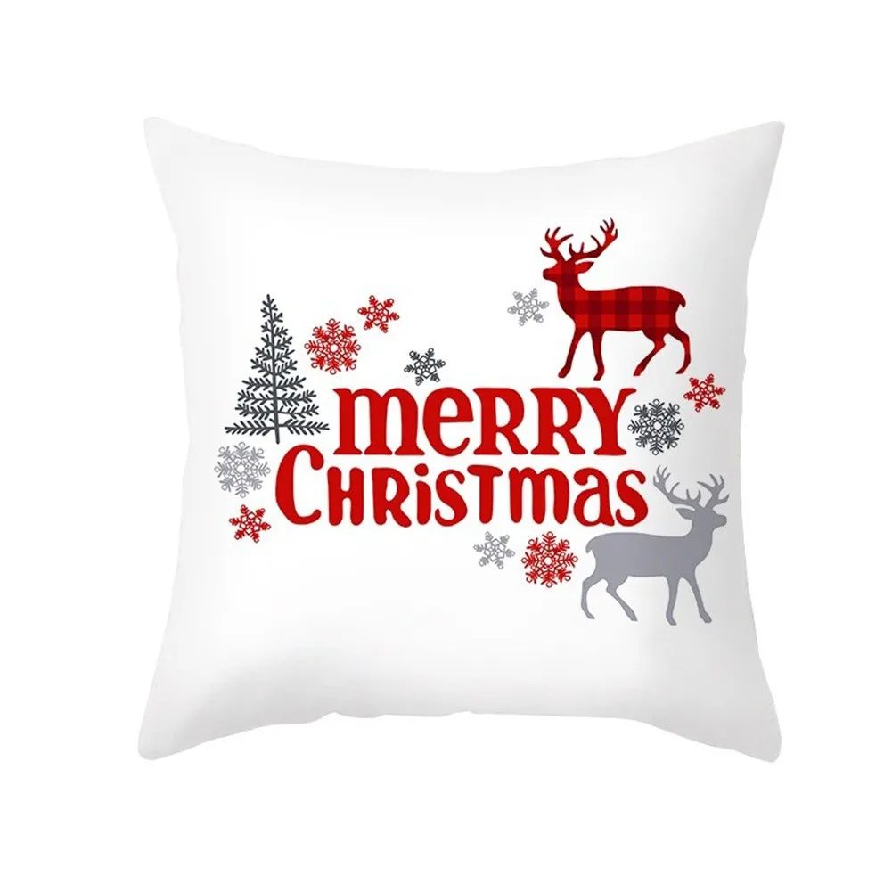 Christmas Pillowcase Cushion Covers 45x45cm Sofa Decoration Gift Letter Print Linen Pillow Cover For Home Xmas Ornament 2021