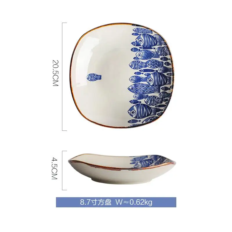 Японский Стиль подглазурного Цвет Керамика посуда внутренние блюдо миска для еды суп Лапша - Цвет: 8.7inch square plate