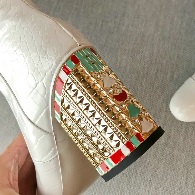 Women Boots Fashion Zipper Boots Women Square High Heel Knee High Boots Ladies Round Toe Autumn Winter Shoes Women White Gold