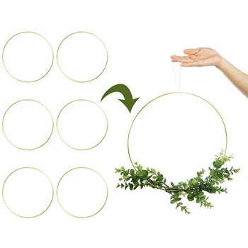 

6 Pack 12 Inch Metal Floral Hoop Wreath Macrame Gold Hoop Rings for DIY Wreath Decor, Dream Catcher