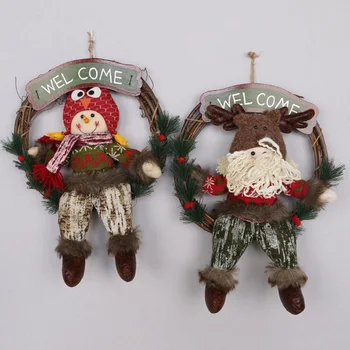 

Rattan Christmas Rattan Garland Santa Claus Snowman Doll WreathWelcome Sign Christmas Pendant Wall Window Decoration1PC