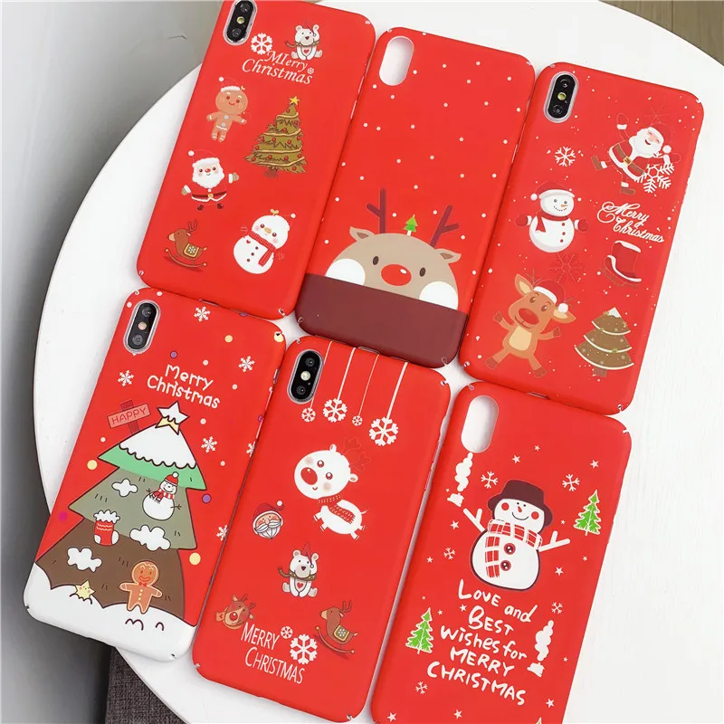 

Lovebay Merry Christmas Phone Case For iphone X Case Hard PC Fashion Xmas Red Cases Cover For iphone 6 6S 7 8 Plus XS Max XR X