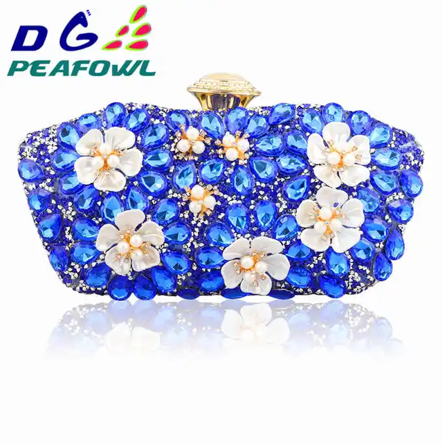 In Stock  New Vintage Women blue Beaded Evening Clutch Bags Ladies Box pearl Clutches Wedding Cocktail Party Handbags Purses 3