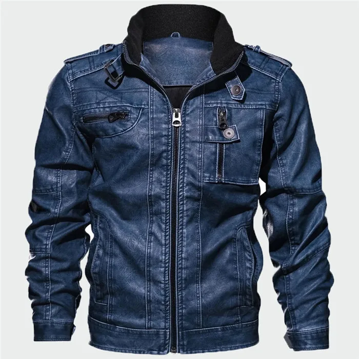 Dark Blue Новые мужские кожаные куртки мужские осенние повседневные крутые Кожаные Пальто мотоциклетная куртка мужская брендовая модная одежда 5XL ML316 - Цвет: Dark Blue