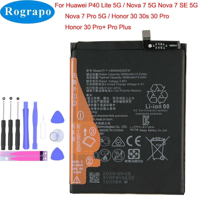 Новый оригинальный аккумулятор для телефона 4000 мАч HB466483EEW Huawei P40 Lite 5G Nova 7 Pro SE Honor 30