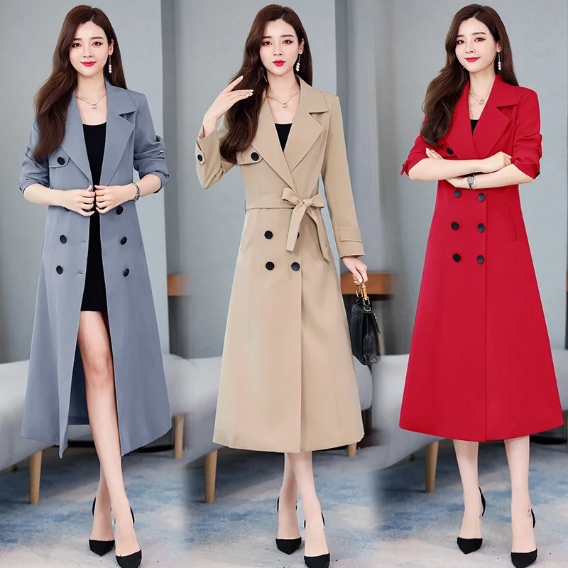 

Long Trench Coat Fashion Comfortable Elegant 2019 Autumn New Style WOMEN'S Dress Slim Fit Double Breasted Long Coat