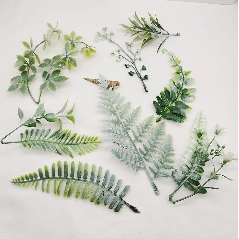 

10PCS Artificial Plants Leaves Flower Simulation Plastic Leaf Grass for Party Decoration DIY Wedding Home Garden Decor Wreath