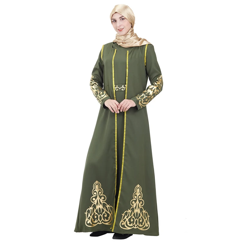 Дубаи Стильные комплекты abaya мусульманские женские пальто и платье из двух частей Золотой аппликации вечерний халат леди классический Caftan наборы