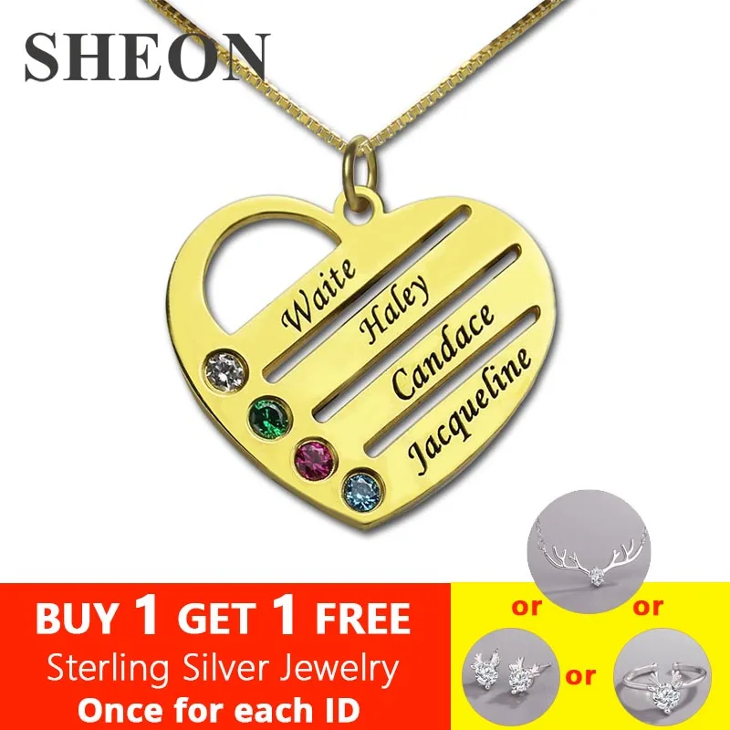 

SHEON 925 Sterling Silver Heart Mother Necklaces Custom Name Engraving Birthstone Necklace Jewelery Christmas Day Gift for Mom