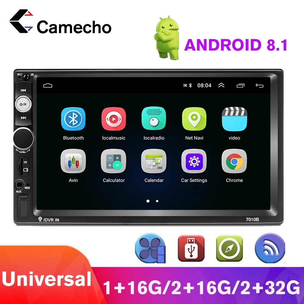 Camecho Android 8.1 Car Radio 7'' 2 Din HD 1080P Player Universal GPS Bluetooth WIFI FM Autoradio Suppport Rear Camera | Автомобили