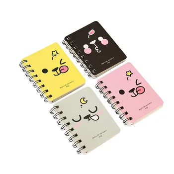 

4pcs Mini Cartoon Mini Notebook Diary Book Portable Notepad Pocket Travel Journal Notebook (Pink + Yellow + Gray + Black)