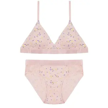 

New Winter Sexy Lingerie Set Cotton Seamless Underwear Wirefree Flower Women Breathable Sleep Bra Panty Suit Push Up Bra Set