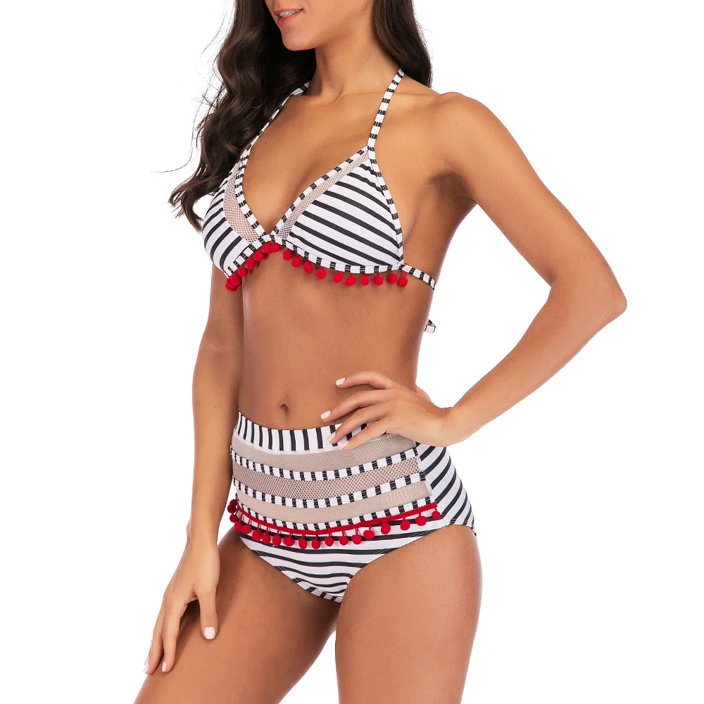 

2019new European and American Bikini sexy hanging Neck Amazon Quick Sell Explosive Mesh Bikini body suit swimming suit forwomen