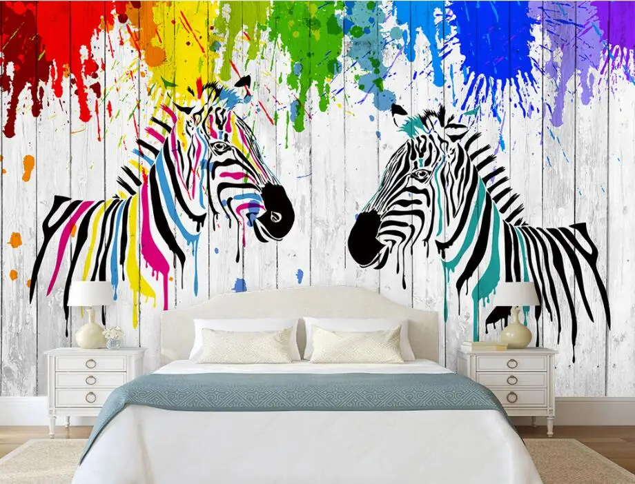 

Bacal Custom Photo 3D Wallpaper Hand Painted Watercolor Zebra Plank Living Room Mural wallpaper for walls 3d papel de parede