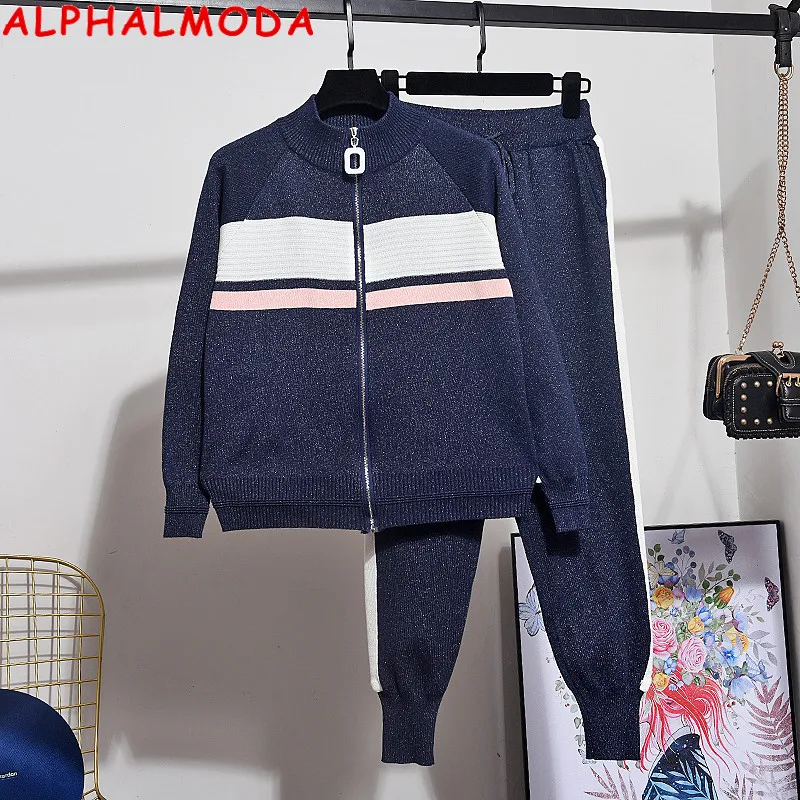 ALPHALMODA 2020 контрастный цвет полосатый Женский модный вязаный кардиган свитер +