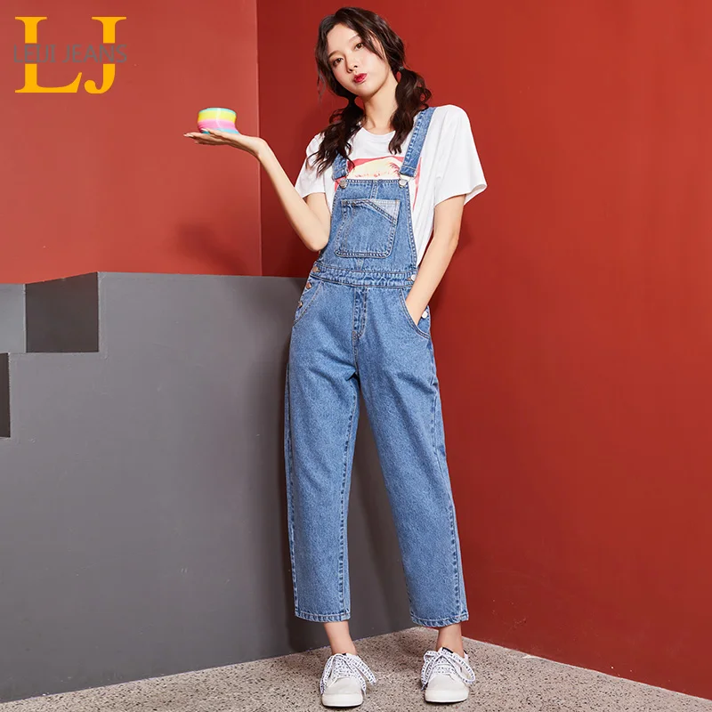 Женские стильные джинсы на лямках LEIJIJEANS светло-голубые прямые до щиколотки