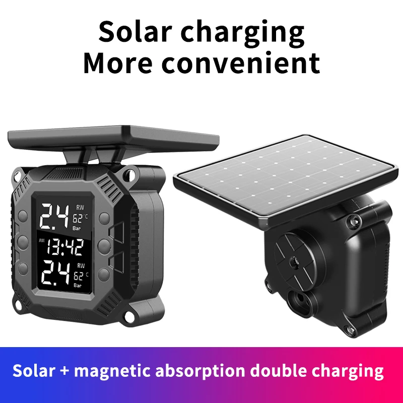 

Motorcycle TPMS Motors Tire Pressure Tyre Temperature Monitoring Alarm System With USB Solar Charging and External Sensors motos