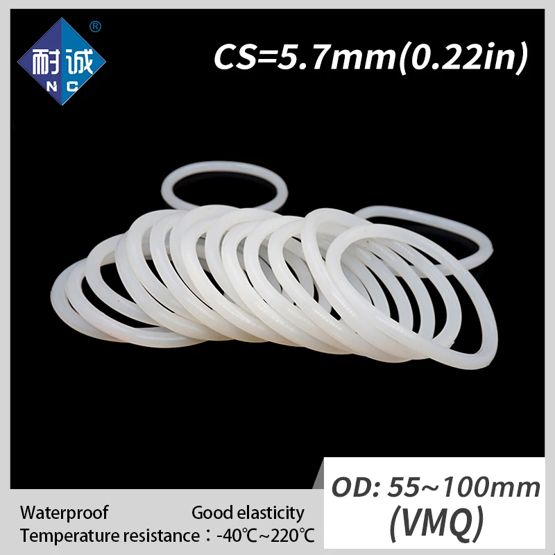 3 шт./лот силиконовый каучук VMQ CS 5,7 мм OD55/60/65/70/75/80/85/90/95/100 мм уплотнительное кольцо Силиконовое уплотнительное кольцо из водонепроницаемого материала