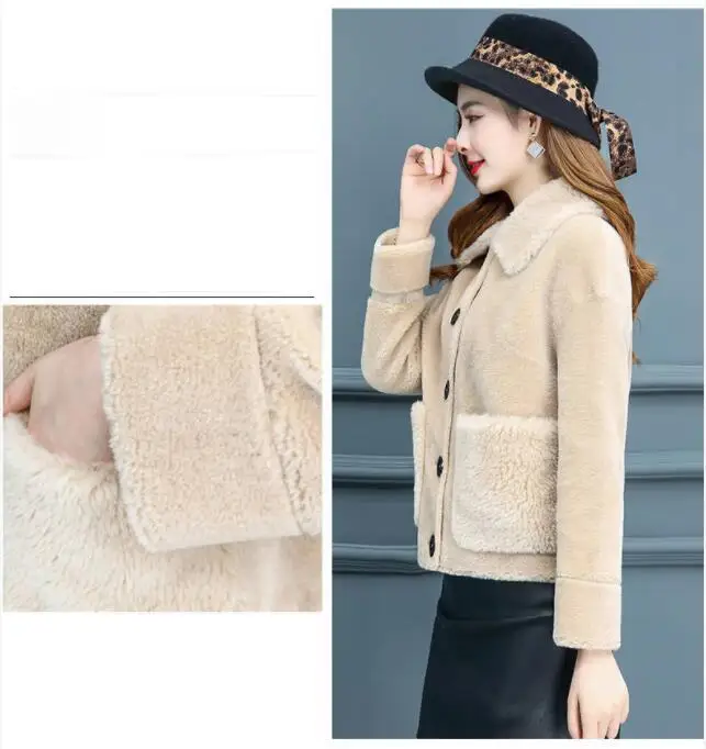 Женский Зимний натуральный мех, шерсть, пальто, модный плюш, Натуральная овечья шерсть, короткая женская куртка, замшевая подкладка, пальто, шерстяные куртки K305