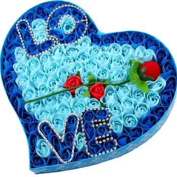 

Creative Rose Soap Flowers Gift Box Mother'S Day,for Valentine'S Day and Romantic Heart Shape Gift Modern Blue