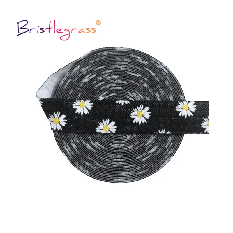 BRISTLEGRASS 2 5 10 Yard 5/8" 15mm Rainbow Rose Flower Floral Print Fold Over Elastic FOE Spandex Band Tape Hair Tie Sewing Trim