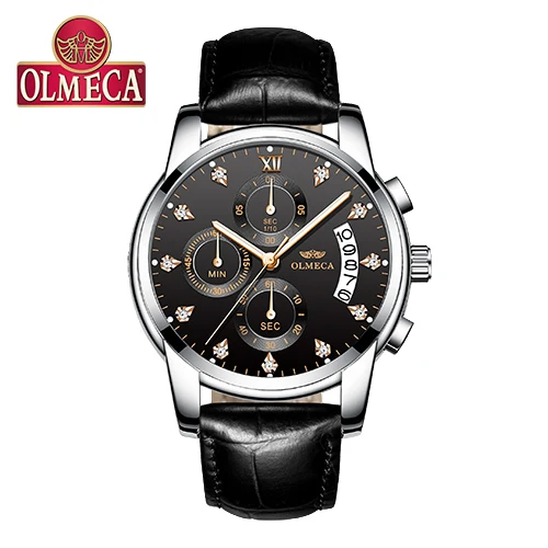Relogio Masculino OLMECA мужские часы повседневные наручные часы светящийся хронограф мужские часы брендовые Роскошные Кварцевые часы Авто Дата - Цвет: Silver Black