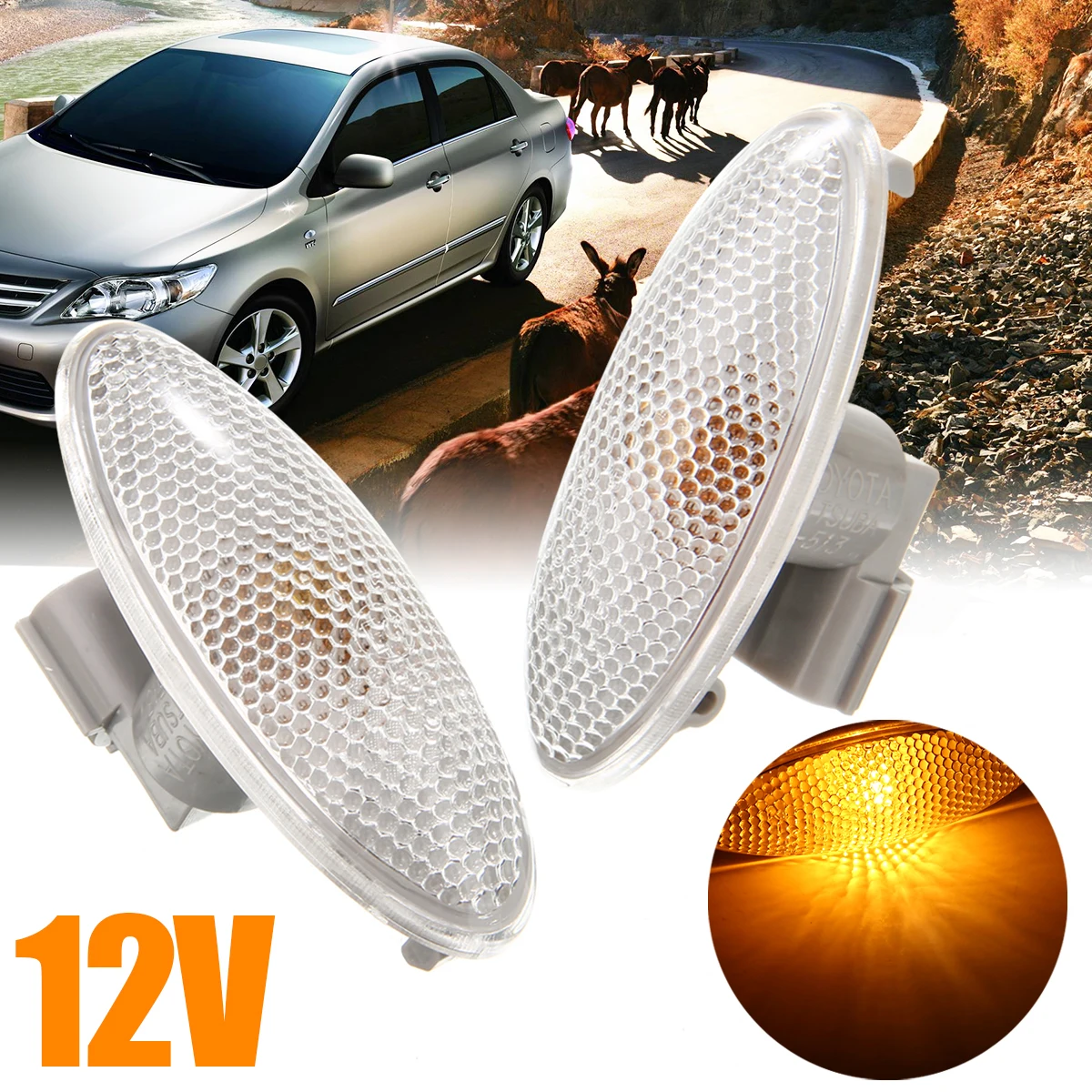 

For Toyota 2pcs 12V Amber Fender Side Marker Turn Signal Light 81730-0D032 For Corolla Camry Yaris RAV4 Auris Accessories