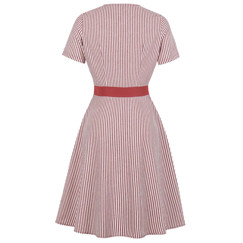 Joineles 3 цвета полосный цветной блок женское летнее ретро платье с отложным воротником с короткими рукавами винтажное платье вечерние платья туники