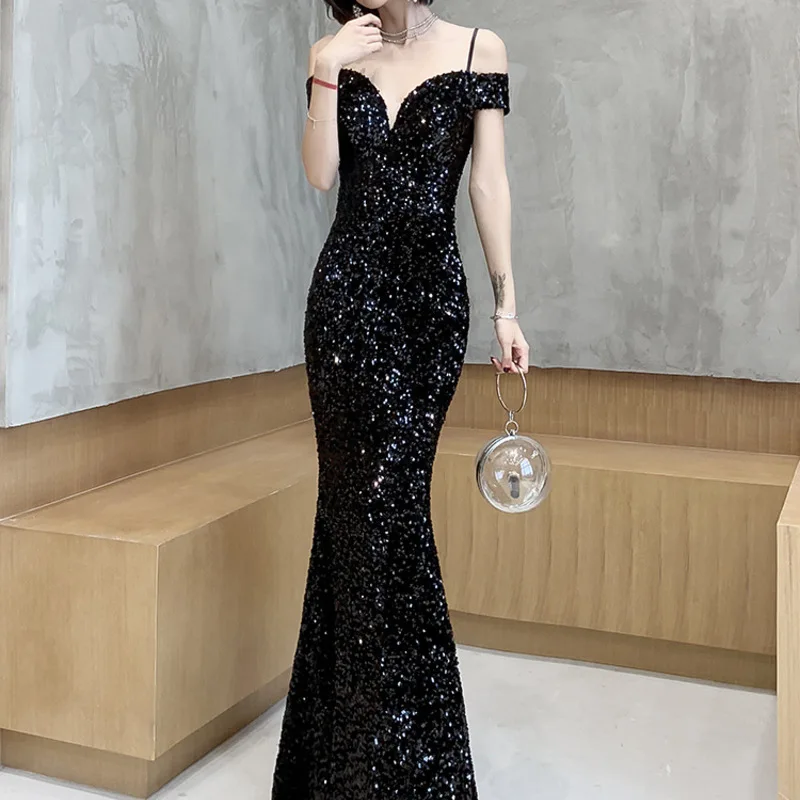 

Cocktail Dress Gengli Buttock Fish Tail Evening Dress 2020 New Winter Banquet Temperament Noble Star Birthday Girl