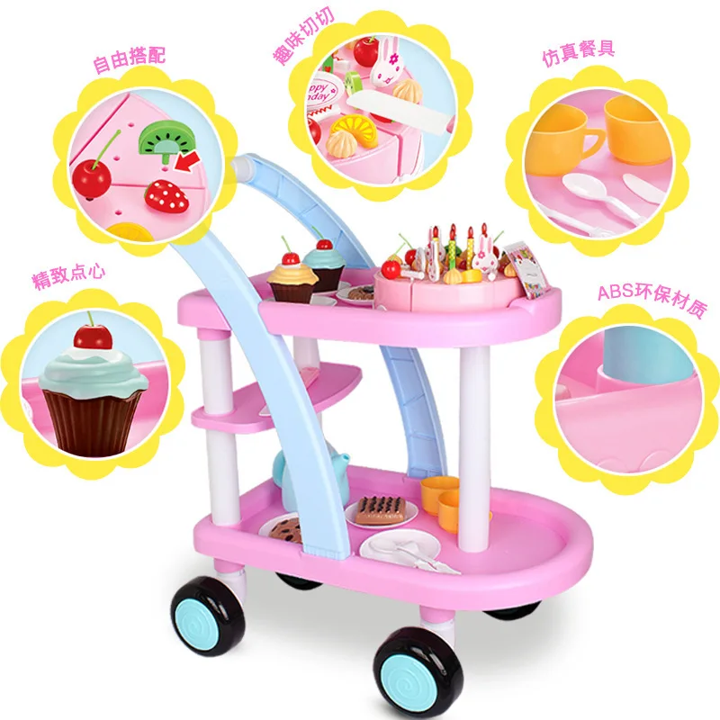 

Beibigu Play House Birthday Cake Toy Trolley Children Simulated Cake Fruit Cut