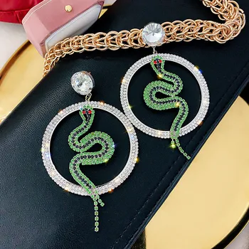 

FYUAN Big Round Crystal Drop Earrings for Women Bijoux Green Snake Rhinestone Dangle Earrings Jewelry Gifts