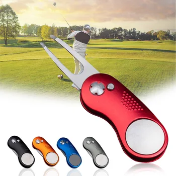 

Metal Foldable Golf Divot Fork Tool with Button Magnetic Ball Marker Portable for Golf Club ENA88