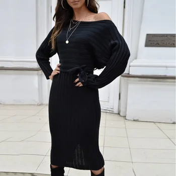 

Sweater Dress Batwing Long Sleeve Black Pullover Women's Clothing Winter Christmas Party Casual Elegant Vintage Maxi Dreeses