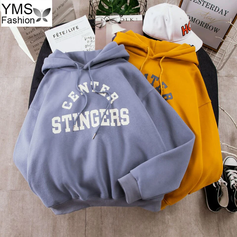 

2019 Autumn Women Sweatshirt Large Size Leisure Letter Printed Long Sleeve Hooded Pullovers Korean Soft Cotton Sweatshirts Tops