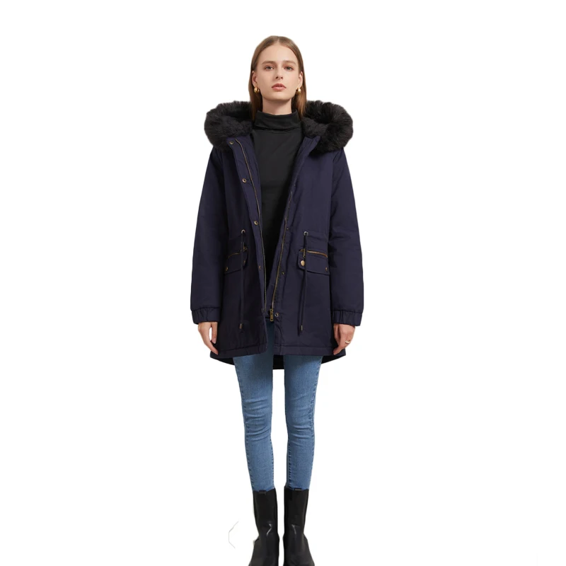 

2021 Autumn And Winter New Style To Overcome Women's Plus Fleece With Fur Collar Hooded Warm Jacket Loose Cotton Jacket Y553