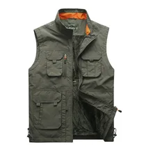 Осенний и зимний жилет мужской с несколькими карманами Быстросохнущий плюс бархат среднего возраста свободный крой плюс размер рыбалка фотография Мужская