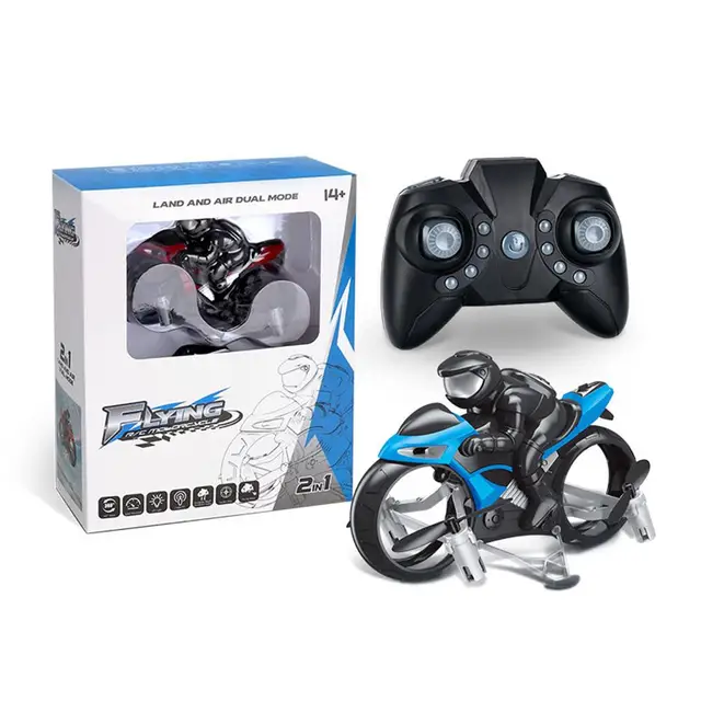 Remote Control Motorcycle 2 in 1 Land Air 2.4GHz Flying Off-road Motorcycle Drone with 360 Degree Rotation Drift Headless Mode 6