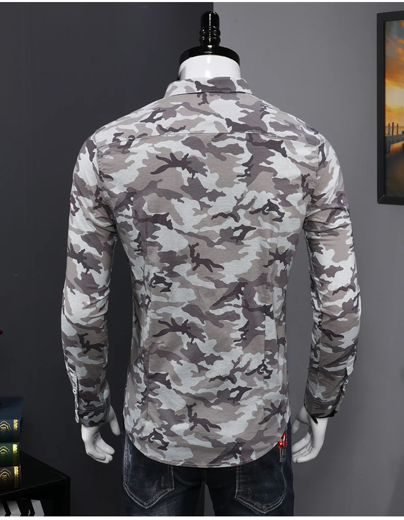 Модная камуфляжная Мужская рубашка, повседневная, Camisa Social Masculina, тонкая, легкая в уходе, Рубашки, Топы, Homme, классические рубашки для мужчин